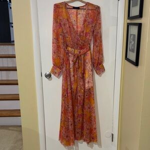 Floral Wrap Maxi Dress in Pink & Orange